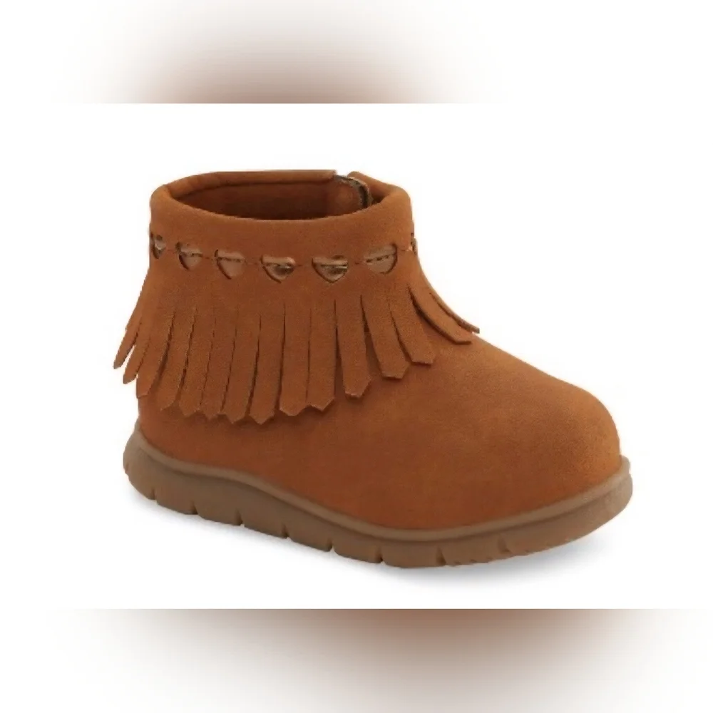 Carter's Simple Joys Fist Walker Tan Moccasin Fringe Shoes Sz. 4